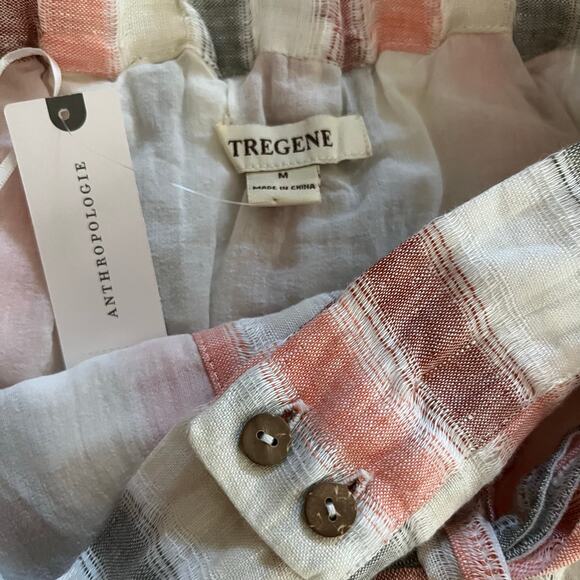 Anthropologie Tregene 100% Linen Maxi Skirt Vertical Stripes Button Down Size M - Picture 4 of 8